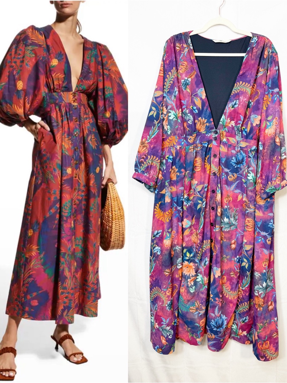 Wayward Fancies X Eshakti Floral Button Front Crepe Deep V Maxi Dress Bohemian
